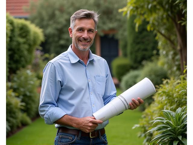 Landscaping professional overlooking a lush garden