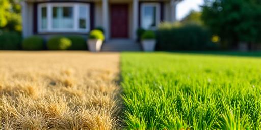 Before and after showing a vibrant, lush green lawn