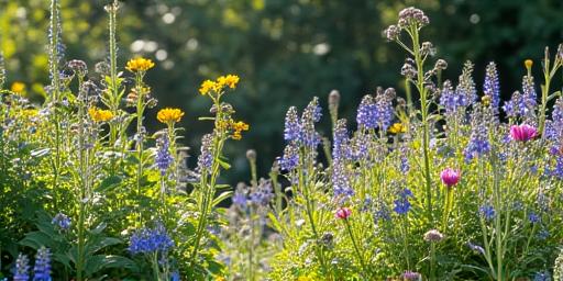 Biodiverse garden featuring various native plant species