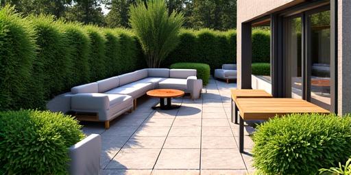 Modern Paver Patio with outdoor furniture in Anytown